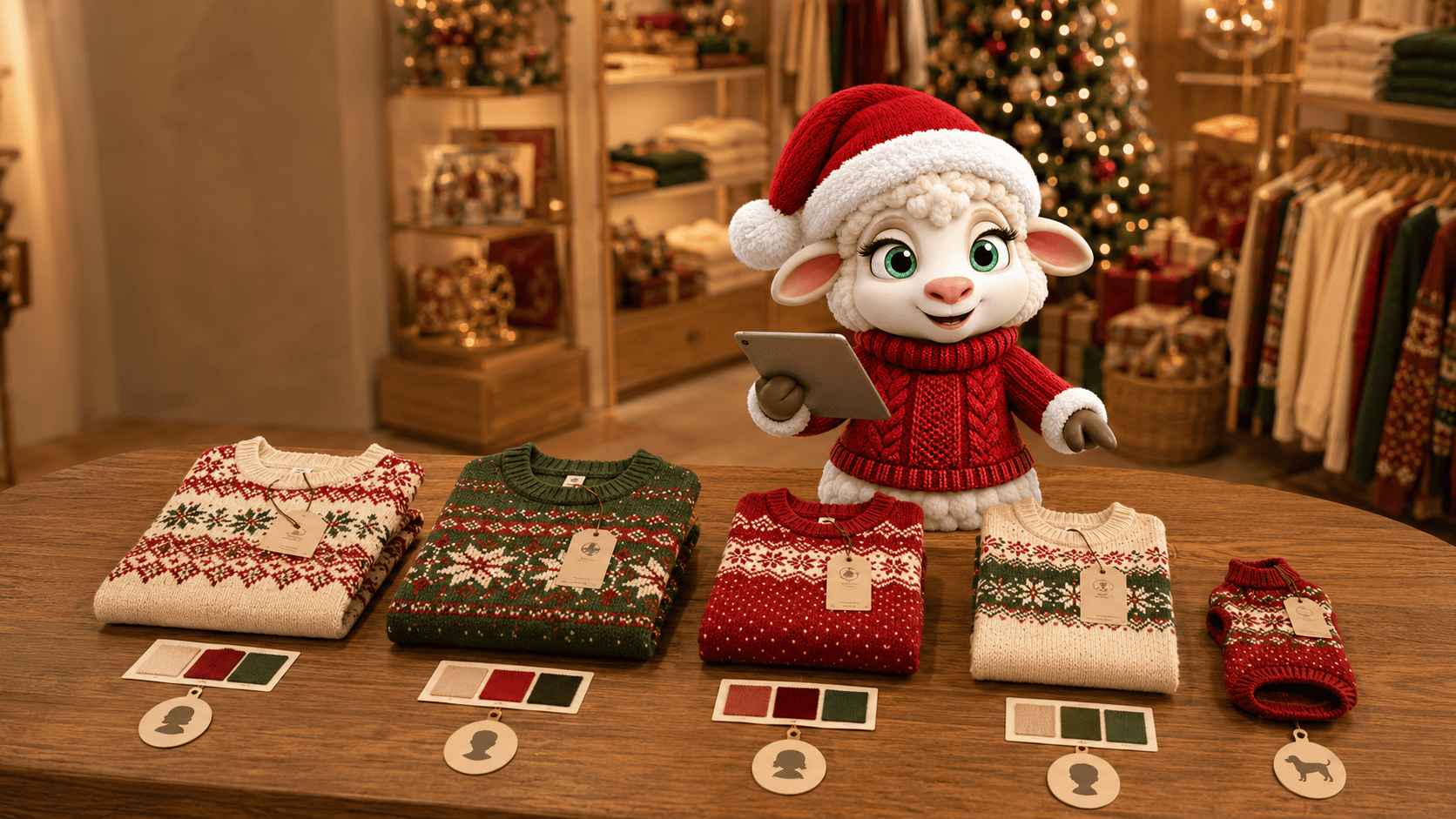 Navi organizando buzos navideños para toda la familia por talla y diseño
